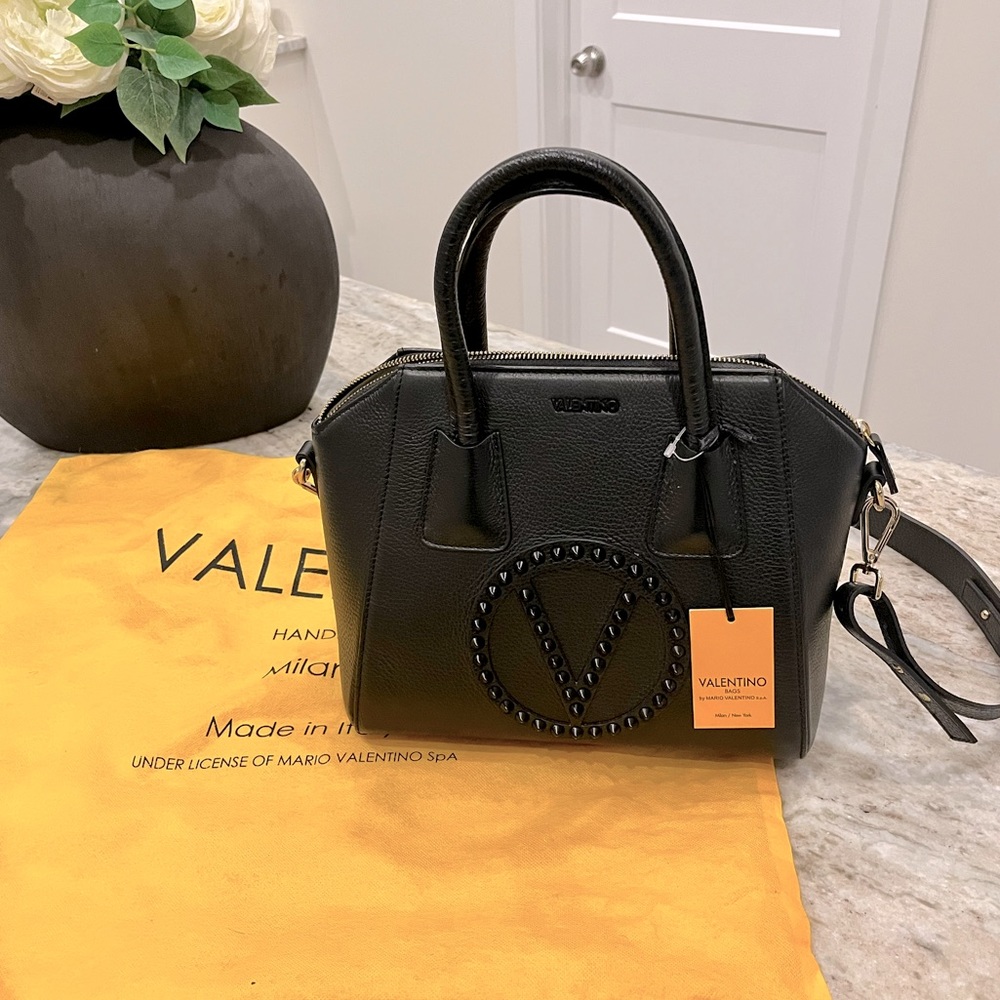 Valentino Black Leather Crossbody Satchel